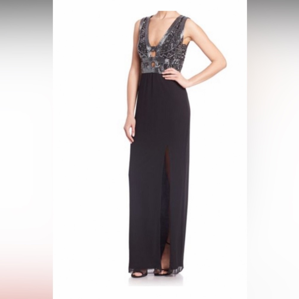 basic black beaded long dress size 6